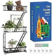 Fire Escape Wall Shelf - New York Decorative Ladder Shelf, Wall Art Floating Shelf Black Metal Shelves for Bedroom, Home Office Storage and Display (3-Tier)