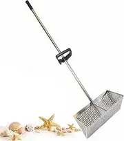Sand Flea Rake, Stainless Steel Shark Tooth Beach Sand Sifter with Detachable Long Handle, 15.8 inch Hexagon Hole Wide Basket for Beachcombing, & Easy-to-Use