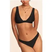 Black Boomerang Tanga Bikini Bottom, Black