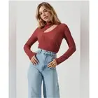 ASTR The Label Slit Mock Neck Long Sleeve Smocked Top Rust Mauve Red Size XS NWT