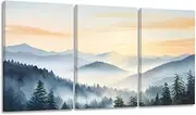 [CGXLB] Forest Canvas Wall Art 3 Piece Sunrise Posters Misty Print Paintings Colorful Sky Picture Modern Mountain Plants Framed Decor for Living Room Bedroom Wall Decorations 16"x24"x3