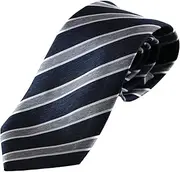 [Zasel] Mens Navy, Black, White & Grey Striped Patterned 8cm Neck Tie Navy, Black, White, Grey
