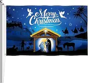 Nativity Christmas Flag 3x5, Double Sided Jesus Holy Night Christmas Garden Flag, Large Religious Merry Christmas Yard Flag for New Year Holiday Winter Party Decoration Garden Yard House Outdoor Decor