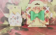 Mommy and Me Hair Bow Earring Set AUTUMN PLAID GREEN Bow Faux Leather Handmade