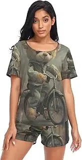 [RPLIFE] Teddy Bear Riding Bike Woman Pajama Set, Pajama Set Travel, Teddy Bear Riding Bike, Large
