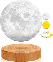 Levitating Moon Lamp - 3 Colors Modes Magnetic Levitation LED Moon Light, Rotation Floating 3D Printing Moon Night Lights for Home Office Desk Room Decoration Round Base