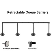 4x Queue Barriers Crowd Control 3 meter Retractable Belt stanchions Black black