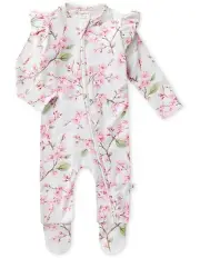 [Snuggle Hunny] Cherry Blossom Organic Snuggle Sleepsuit in White