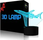 Creatively 3D Plane Lights LED Airplane Night Light, YKL WORLD 3D Aero Plane Illusion Table Lamp with 7 Colors and USB Powered, Best Bedroom Decor Toys Gifts for Kids Children Birthday