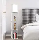 Jaycomey LED Shelf Floor Lamp Asian Wooden Frame Tall Lights with Organizer S...