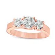 1.5 CT. T.W. Natural Diamond Three Stone Satin-Finish Engagement Ring in Solid 14K Rose Gold