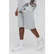 Mens Grey Marl Tall Oversized Dropped Crotch Scuba Shorts