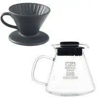 在飛比找PChome24h購物優惠-MILA日本製 織部燒 咖啡濾杯02-南蠻黑釉+耐熱玻璃壺6