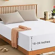 Manyshofu King Extra Deep Pocket Pure White Bleach Resistant 1800 Thread Count Fitted Sheet - 24 Inch Microfiber King Size Fitted Sheet Up to 24 Inches