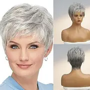 Human Hair Wig Short Straight With Bangs Dark Gray Soft Women Easy dressing Capless Brazilian Hair Women's Grey 8 inch Party / Evening Daily Daily Wear