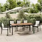 Outdoor Garden Table with Wooden Top Black Poly Rattan & Solid Wood Acacia