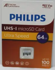 1x Philips UHS-I Micro SD Memory Card Ultra Speed 64GB NEW Sealed Dashcam Drone