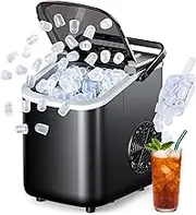 Rule Lie Ice Maker Machine - 12KG Countertop Portable Icemaker with Handle, 9 Ice Cubes Makers in 6 Mins, 26lbs/24H, Electric Fast Freeze with Scoop and Basket for Home Kitchen Office Bar Party, Black