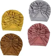 [LIFKOME] 4Pcs Pullover Hats Soft Cotton Bow Caps for Pleated Design Grey and for Outdoor Activities and Daily Wear