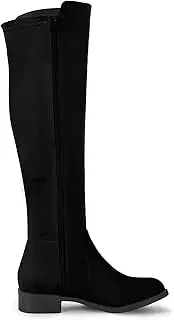 [Perphy] Round Toe Side Zip Chunky Heels Knee High Boots for Women