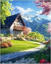 Cottage Landscape Paint by Numbers Kit for Adults - DIY Mountain House with Spring Garden Painting on Canvas 16x20 Inches, Acrylic Paint Set, Suitable for Beginners, Art for Decoration/Gifts