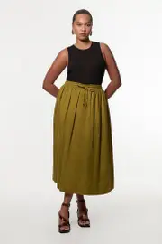 Plus Size Viscose Linen Tie Waist Woven Full Maxi Skirt