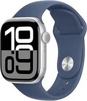 Apple Watch Series 10 GPS + Cellular 42mm Silver Aluminium Case with Denim Sport Band - S/M