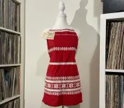 Vintage 80’s Hevesi Hungarian Folk Art Retro Cotton Embroidered Apron Dress OS