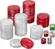 Set of Backgammon Pieces/Checkers, 34mm, Red/White, Plastic