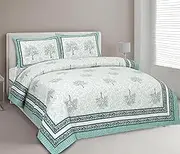 Marusthali hand block printed bedsheets cotton king size indian bed sheets 100% cotton india style bedspread with pillow cover set of 2 | 180 tc soft bed sheet 90 x 108 inches (Brown, White)
