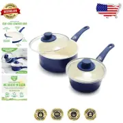 Eco-Friendly Ceramic Nonstick 1QT & 2QT Saucepan Set with Stay-Cool Handles
