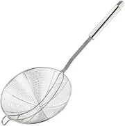 Stainless Steel Skimmer Ladle with Handle Wire Mesh Strainer for Hot Pot Pasta and Noodle Draining Ergonomic Design Easy to Clean Food Serving Colander Silver