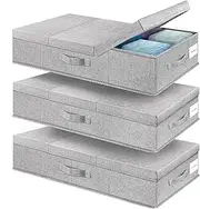 3 Pack Large Underbed Storage Containers Bin Organizer Box with Handle, Foldable Stackable Sturdy Storage Drawer Bag for Organizing Clothes Blanket Shoe