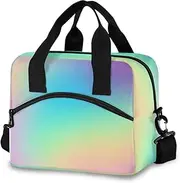 Soft Prismatic Rainbow Gradient Shoulder Cooler Bag Large Lunch Bag Insulated, Kids Large Lunch Bag, 11.4×7.1× 9.5 Inches Kids Lunch Bags for Girls