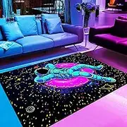 YBIKE Neon Astronaut Rug, UV-Reactive Black Light Rug, Non-Slip Fluorescent Floor Mat, Glow in The Dark Decoration for Playroom, Bedroom, Living Room, 180 x 120 cm