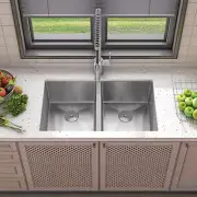 HU3219D-S-16G 32" X 19" X 10" Undermount Double Bowl Kitchen Sink with 16 Gauge