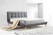 Double Linen Fabric Deluxe Bed Frame and Headboard - 190cm x 160cm Grey