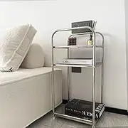 Double Tier Stainless Steel Shelving Unit, Multipurpose Metal Modern Small Storage Rack, Standing Shelf Microwave Rack, for Kitchen,Living Room,Office (Two Layers (Two Boards))