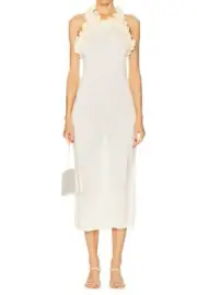 Zimmermann Matchmaker Ruffle Neck Midi Dress | Racer Back, Cream, Knitted, Frill