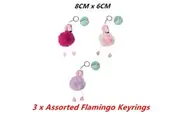 3 x Flamingo Plush Key Ring Chain Cute Decor Novelty Bag Luggage Car Doll Fluffy