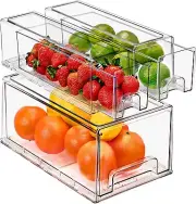 Sorbus Fridge Drawers Clear Stackable Pull-Out -1 Large, 2 Small Bins (3 Pack)
