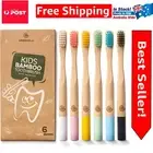Safe & Gentle Bamboo Toothbrush Set - Color-Coded 6 Pack for Kids, Eco-Conscious