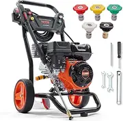 [VEVOR] Gas Pressure Washer, 3400 PSI 2.6 GPM, Gas Powered Pressure Washer with Aluminum Pump, Spray Gun and Extension Wand, 5 Quick Connect Nozzles, for Cleaning Cars, Homes, Driveways, Patios