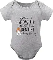 [WOOYONGING] When I Grow Up I Wanna Be A Dentist Like My Mommy Baby Cotton Onesie Short Sleeve Girls Onesie White Baby Girl Out