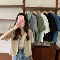 在飛比找momo購物網優惠-【D.studio】韓版短版薄款小西裝外套(短袖外套 短版外