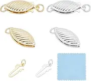 GOMAKERER 10 Pcs 2 Colors Pearl Filigree Necklace Clasp, 13mm Brass Oval Filigree Fish Hook Clasp Horse Eye Jewelry Slide Clasps Bracelet Connectors for Necklace Bracelet Chain Jewelry Making