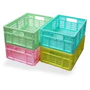 20L Folding Crate, 4Pack Plastic Storage Baskets Organizer for Home and Offic...