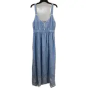 Just Jeans Broderie Blue Viscose Linen Blend Maxi Dress Ladies Size AU 10 NEW