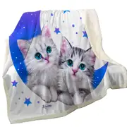 Night Moon and Stars Sweet Grey Kittens Throw Blanket
