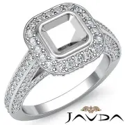 Asscher Semi Mount Halo Pre-Set Diamond Engagement Ring Platinum 950 1.65Ctw